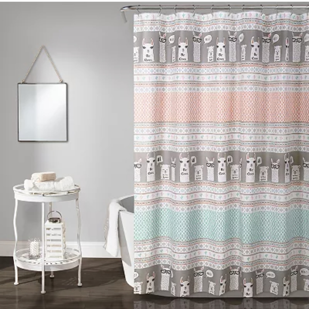 LLAMA SHOWER CURTAIN - Pastel Hues by Lush Decor BNWT SO